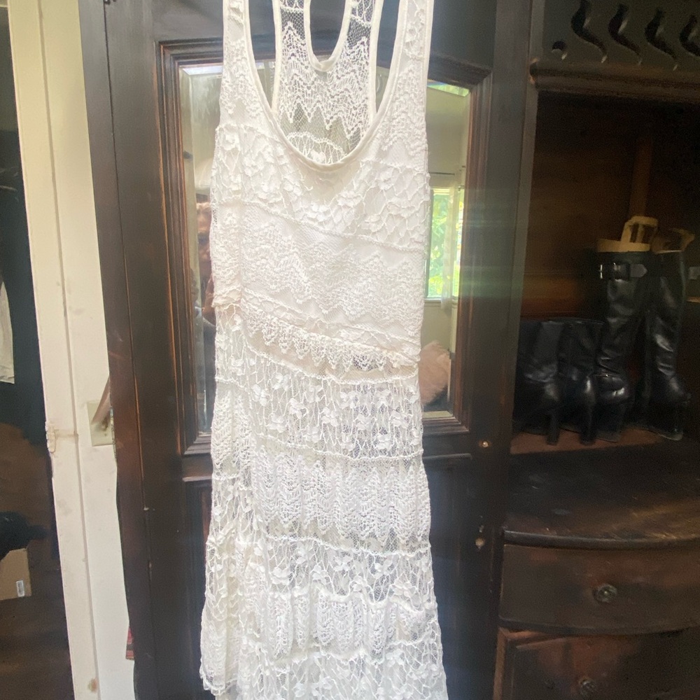 Love on a Hanger Ivory Lace Midi Dress